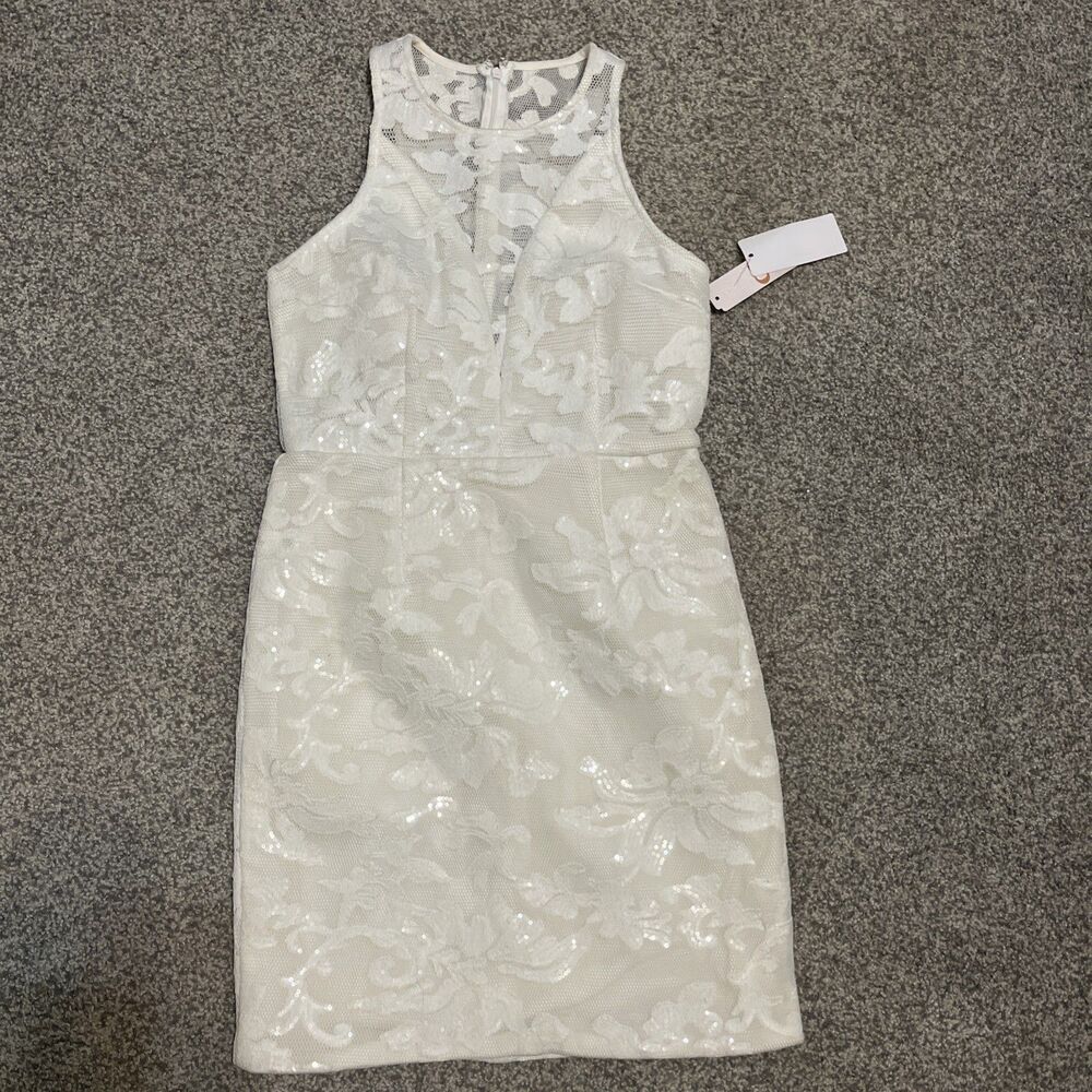 GB Gianni Bini Dress Womens Size Medium ivory Sleeveless sequins mesh $129